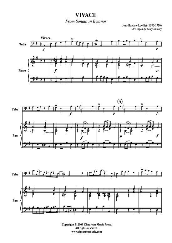 Product picture to: Vivace aus Sonata in E-Moll J. B. Loelliet