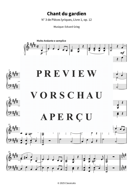 Product gallery: Page 5 of 6 Chant du gardien - N° 3 de Pièces lyriques, Livre 1, op. 12, , Piano Solo