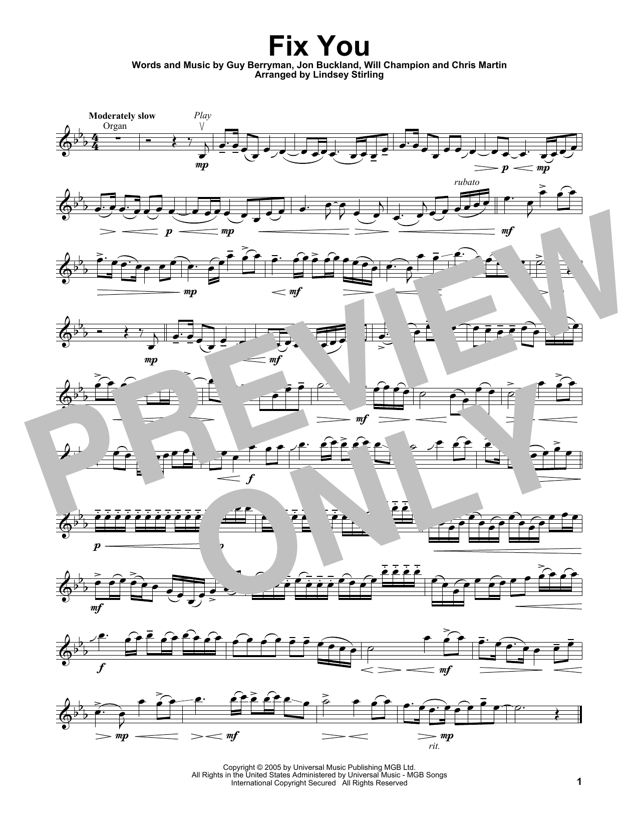Product gallery: Page 1 of 1 Fix You, Lindsey Stirling
