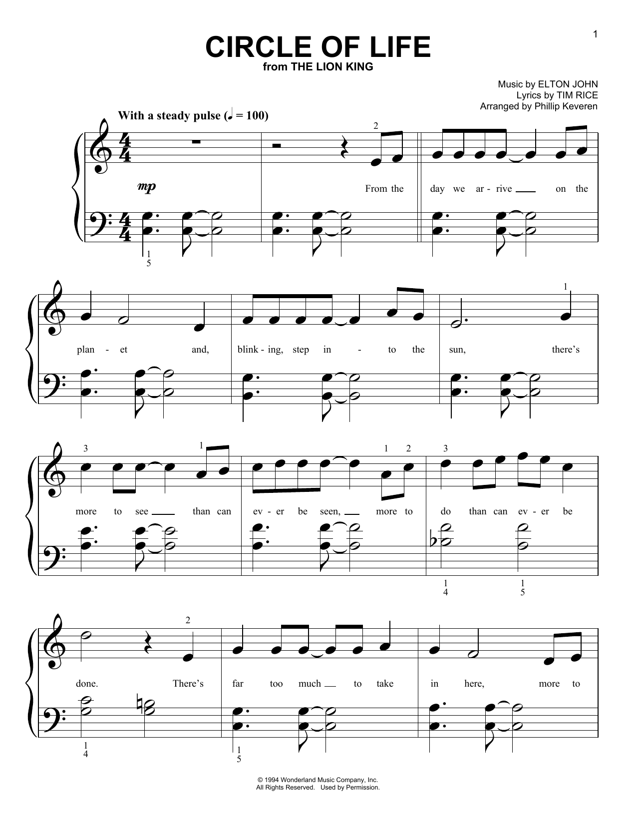 Produktbild zu: Circle Of Life (from The Lion King) (arr. Phillip Keveren)