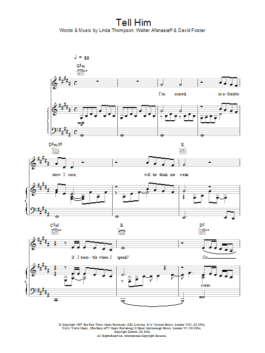 Produktgalerie: Seite 1 von 1 Tell Him, Celine Dion, Gesang, Gitarre, Klavier