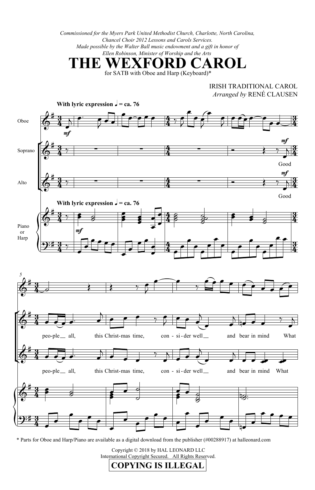 Product picture to: The Wexford Carol (arr. Rene Clausen)