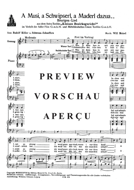 Produktgalerie: Seite 4 von 4 A Musi, a Schwipserl, a Maderl dazua (Heurigen-Lied), 	, Klavier und Gesang