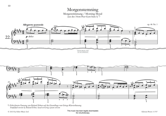 Produktgalerie: Seite 1 von 1 Morgenstemning (Morning Mood from Peer Gynt Suite I) Op. 46, Nr. 1, Edvard Grieg, Klavier