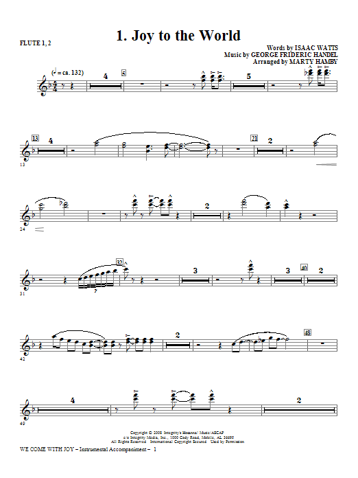 Product gallery: Page 1 of 1 We Come With Joy Orchestration - Flute 1 & 2, Marty Hamby