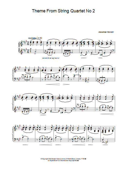 Product gallery: Page 1 of 1 Theme From String Quartet No 2, Alexander Borodin