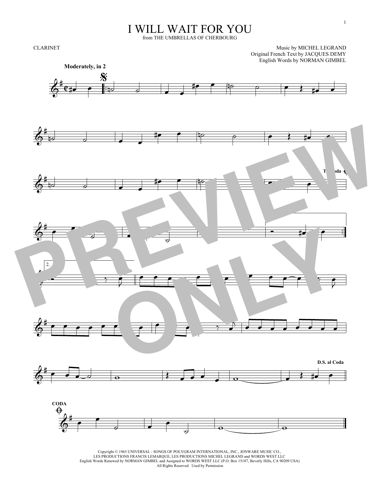Product gallery: Page 1 of 1 I Will Wait For You, Michel Legrand
