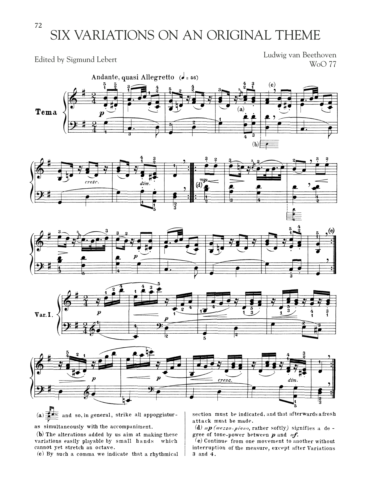 Product gallery: Page 1 of 1 Six Easy Variations In G Major, Ludwig Van Beethoven