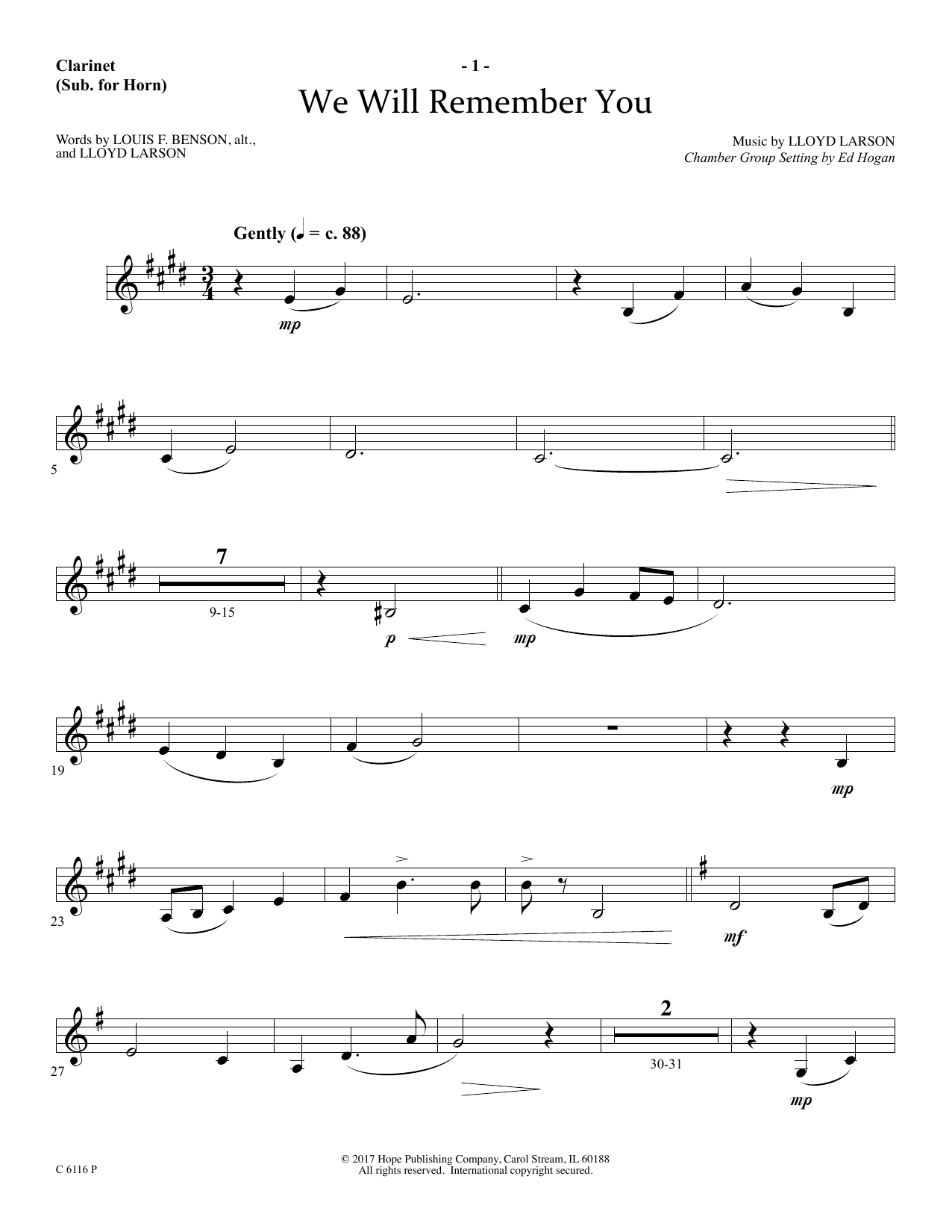 Product picture to: We Will Remember You - Clarinet (sub. Horn)
