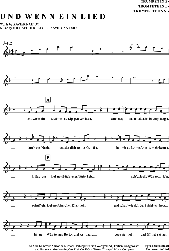 gallery: Und wenn ein Lied , Söhne Mannheims, (Trompete in B)
