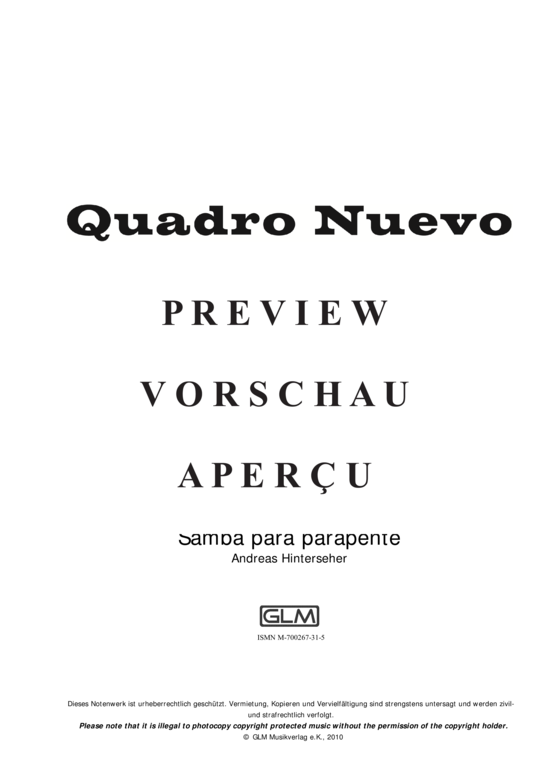 gallery: Samba para Parapente , Quadro Nuevo, (Akustik-Quartett) Partitur