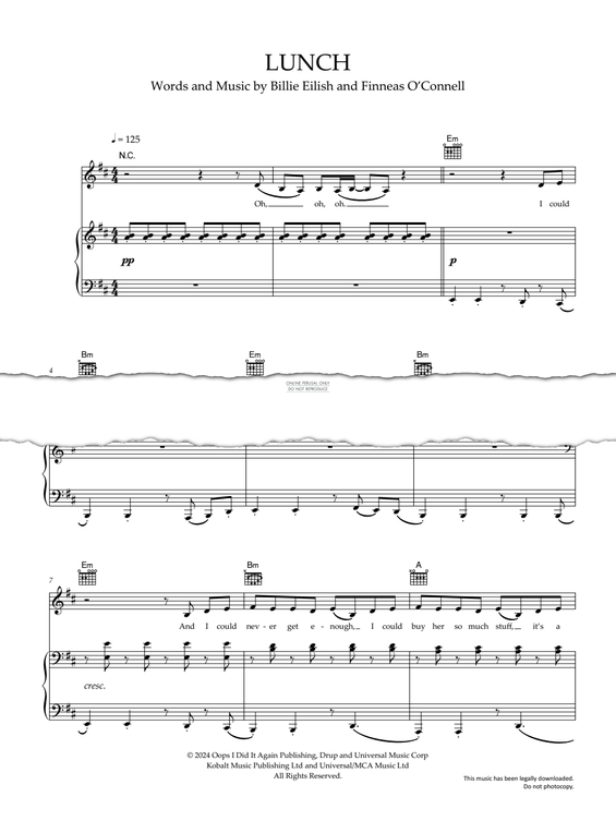 Produktgalerie: Seite 1 von 1 Lunch, Billie Eilish, Gesang, Gitarre, Klavier