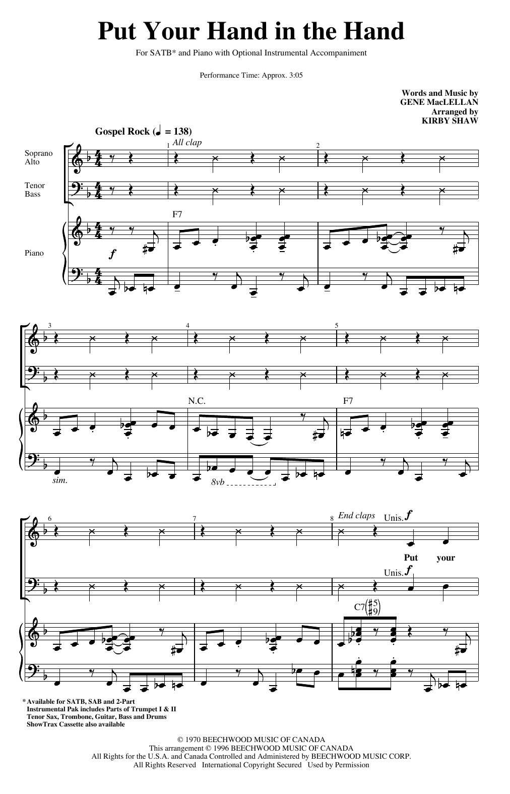 Produktgalerie: Seite 1 von 1 Put Your Hand In The Hand (arr. Kirby Shaw), Ocean, Chor
