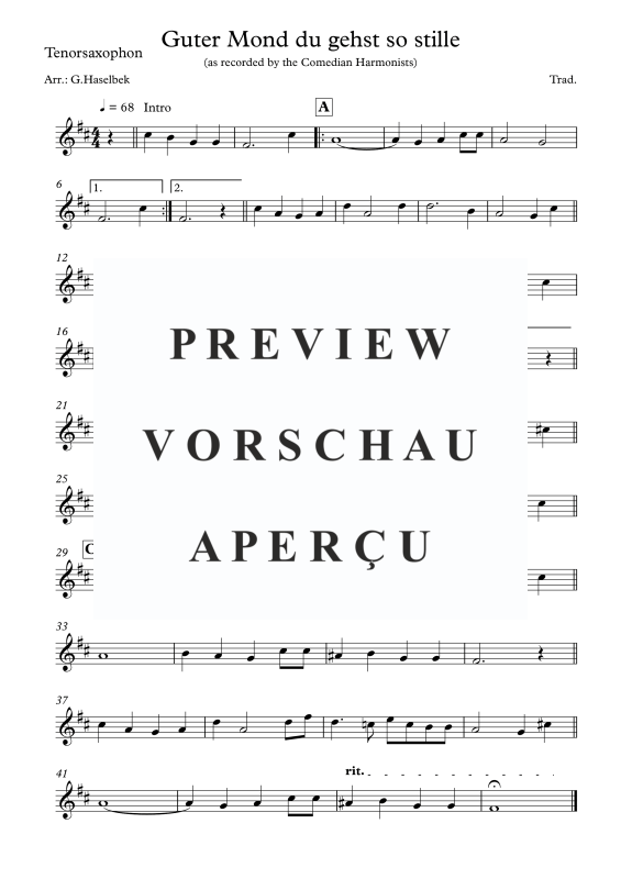 Product gallery: Page 7 of 8 Guter Mond du gehst so stille, Comedian Harmonists, (Saxophone Quartet AATB)