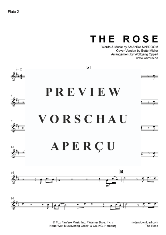 Product gallery: Page 11 of 11 The Rose, Midler, Bette, Trio For 3 Flutes and Piano/Organ, Cello (Optional) - Single Version