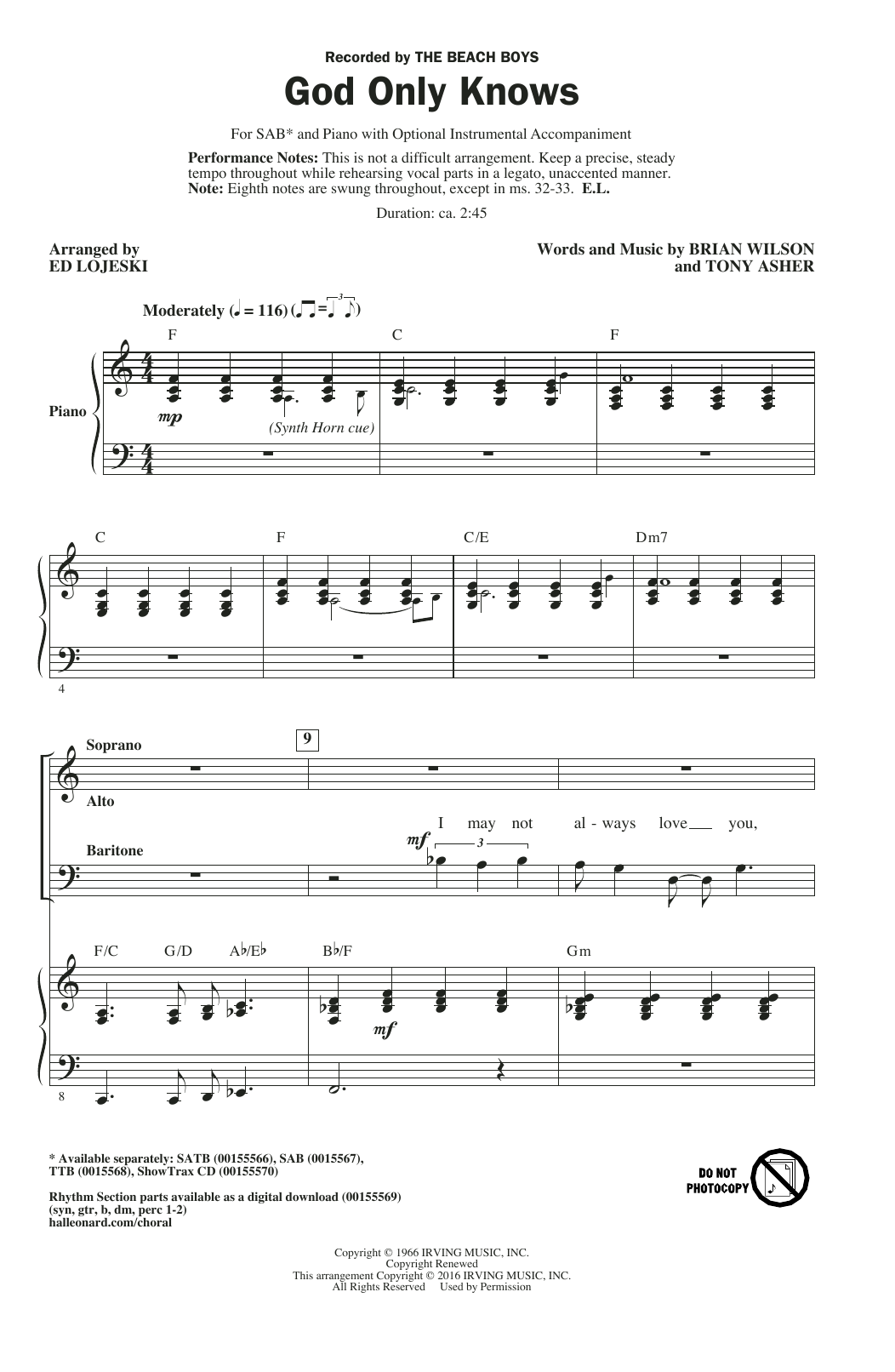 Product gallery: Page 1 of 1 God Only Knows (arr. Ed Lojeski), The Beach Boys