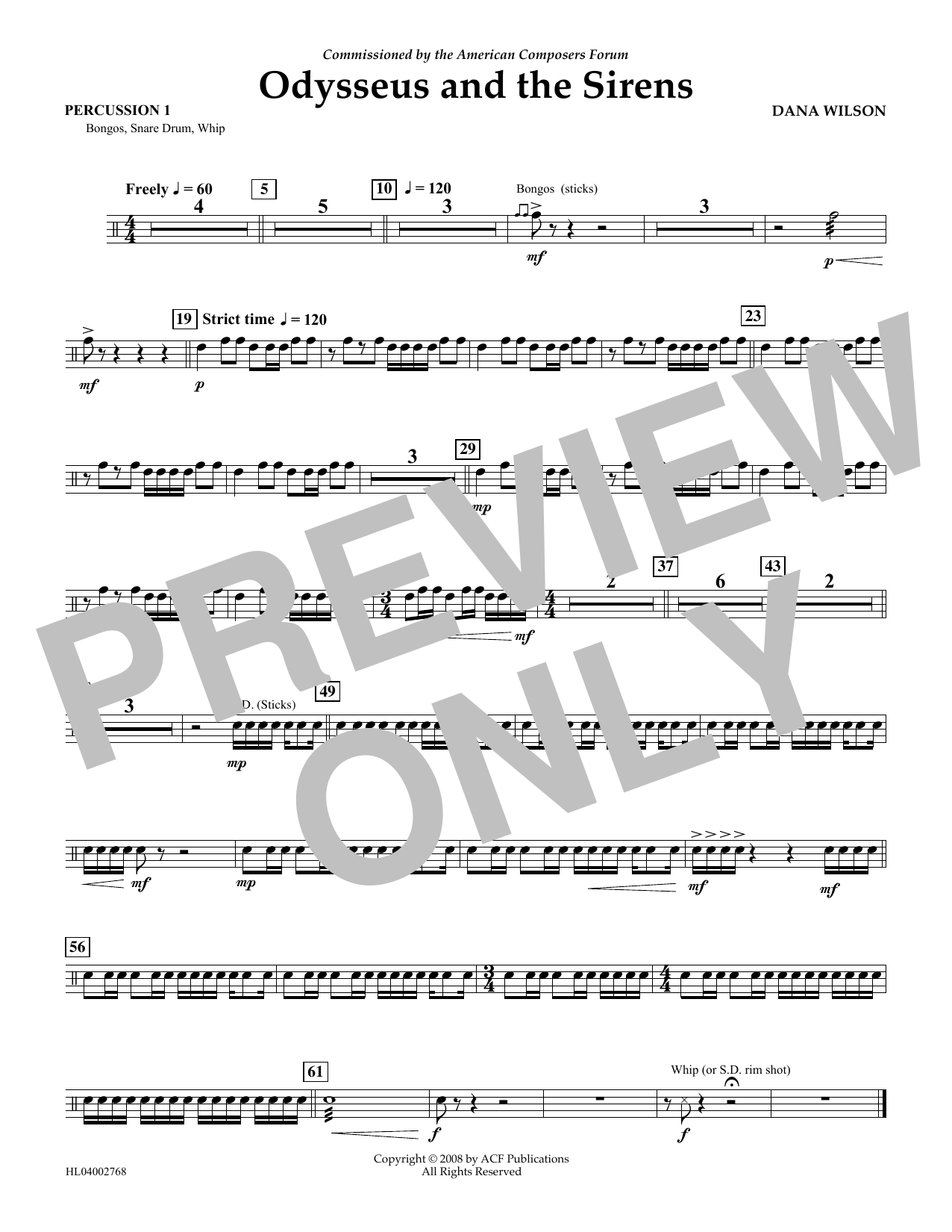 Product gallery: Page 1 of 1 Odysseus and the Sirens - Percussion 1, Dana Wilson
