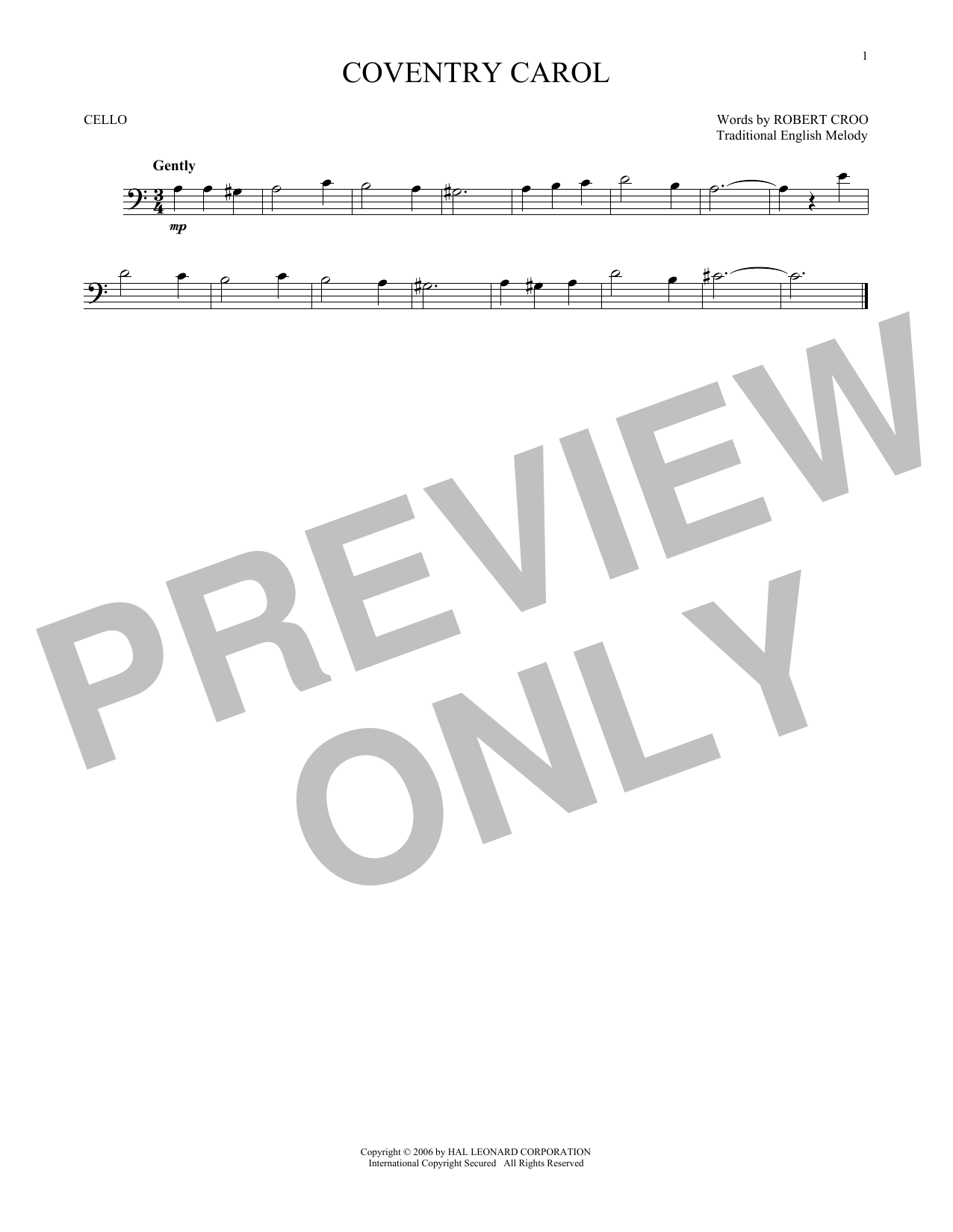 Produktgalerie: Seite 1 von 1 Coventry Carol, Traditional English Melody, Violoncello