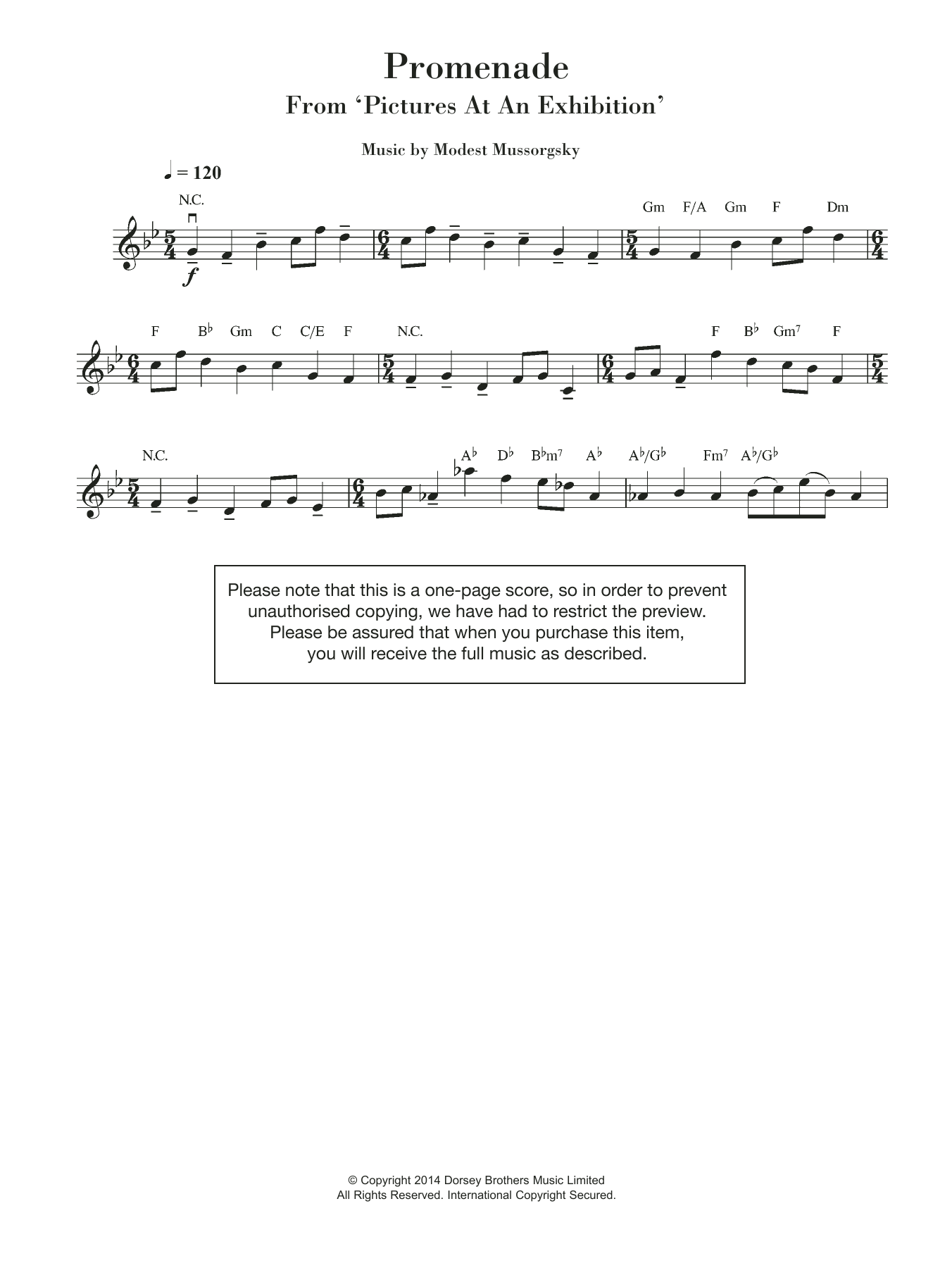 Product gallery: Page 1 of 1 Promenade (from Pictures At An Exhibition), Modest Mussorgsky