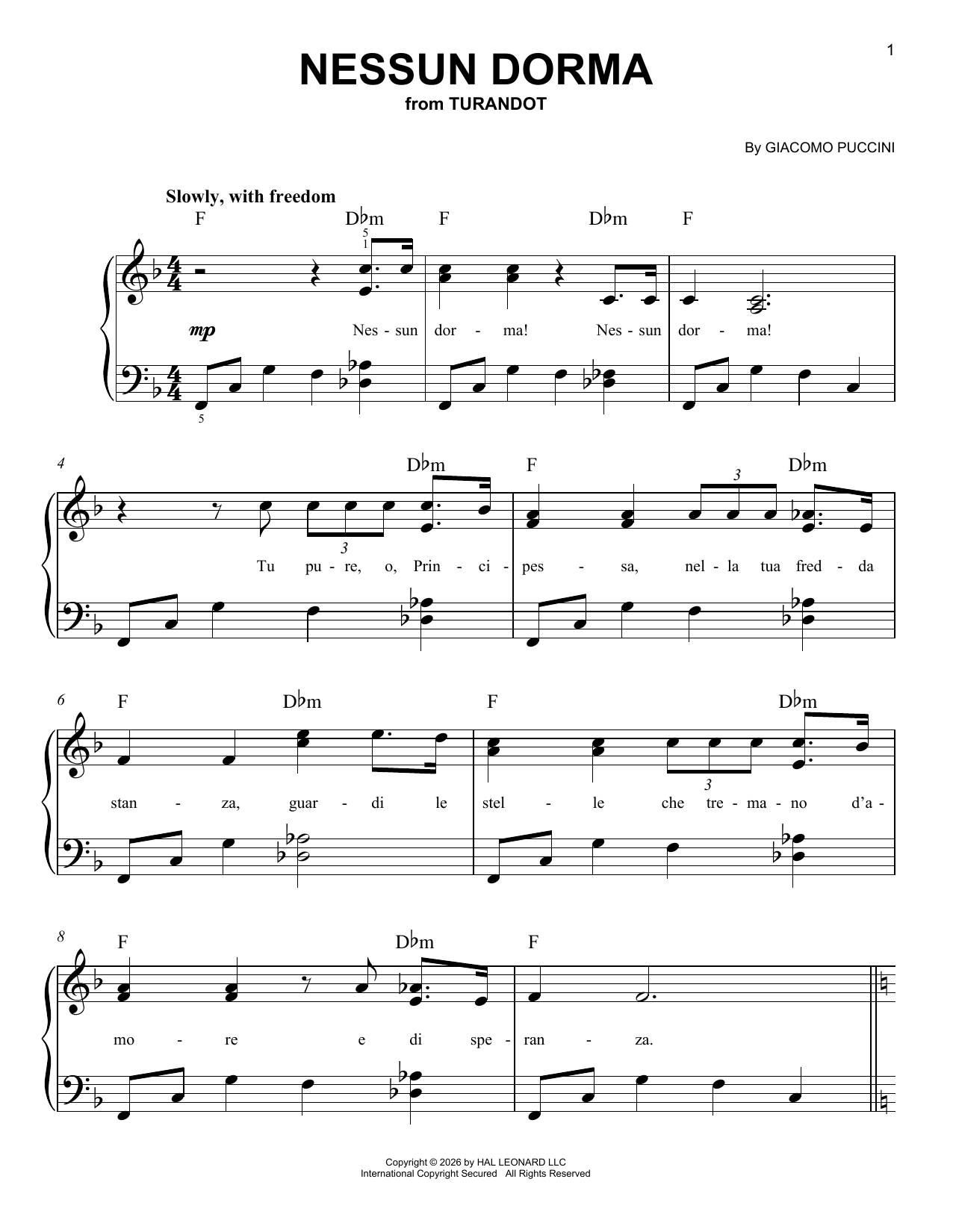 Produktgalerie: Seite 1 von 1 Nessun Dorma, Giacomo Puccini, Klavier