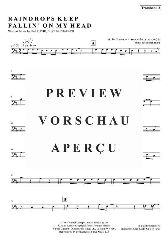 gallery: Raindrops Keep Falling On My Head, Thomas, B. J., (Posaunen Trio + Klavier)