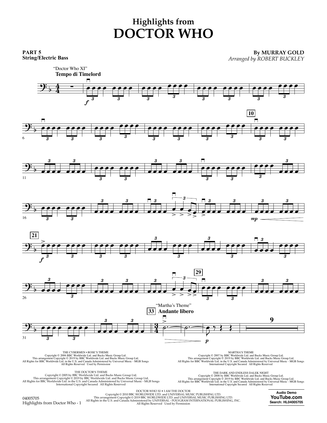 Produktbild zu: Highlights from Doctor Who (arr. Robert Buckley) - Pt.5 - String/Electric Bass
