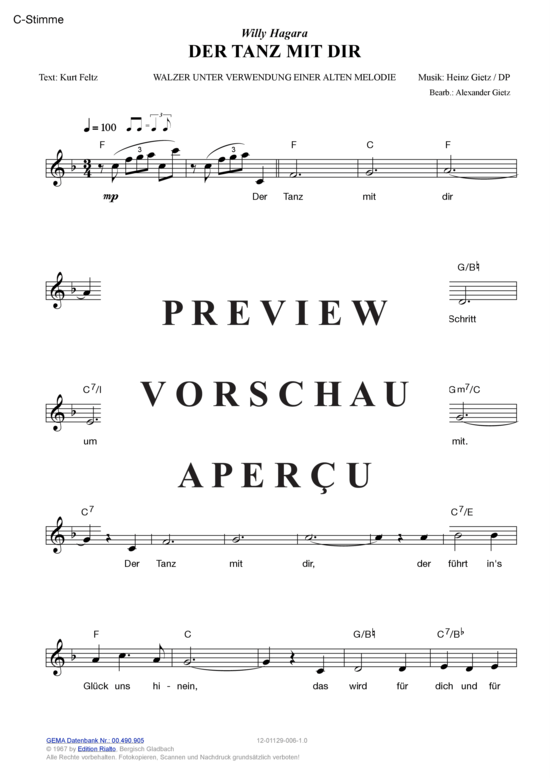 Produktgalerie: Seite 3 von 11 Der Tanz mit dir , Hagara, Willy, (Melodie-Stimmen in C/B/Es)