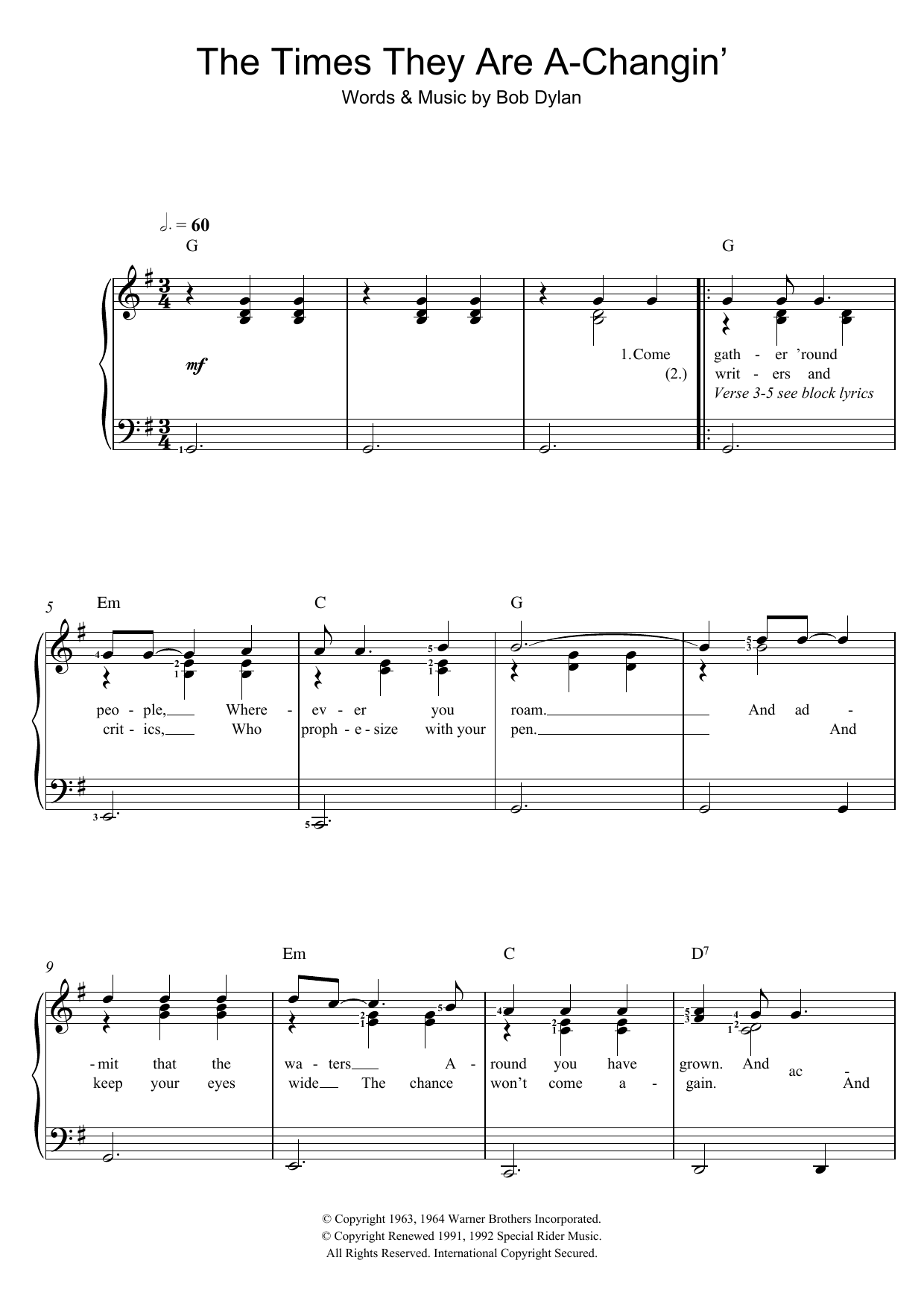 Produktgalerie: Seite 1 von 1 The Times They Are A-Changin', Bob Dylan, Gesang, Klavier