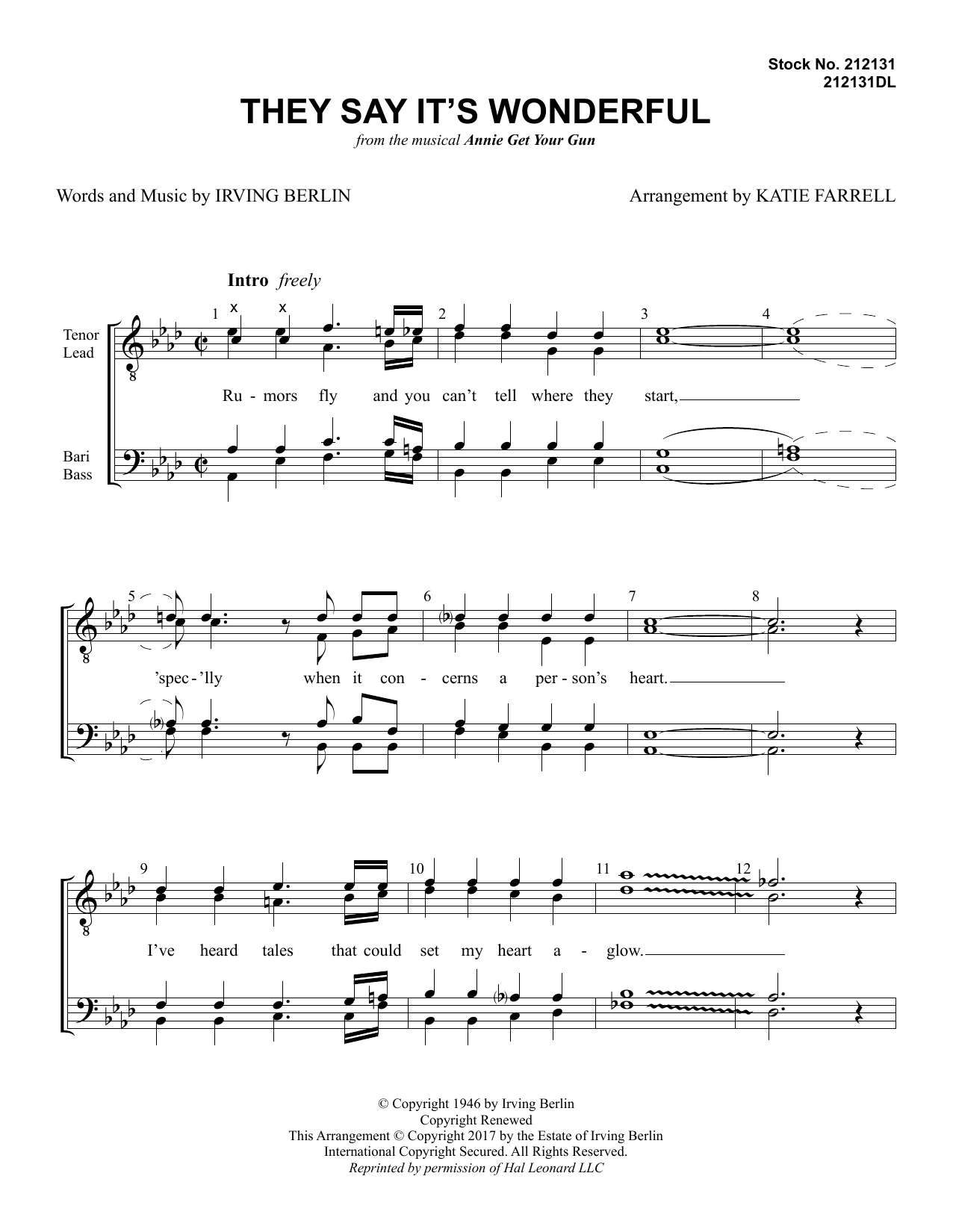 Product gallery: Page 1 of 1 They Say It's Wonderful (from Annie Get Your Gun) (arr. Katie Farrell), Irving Berlin