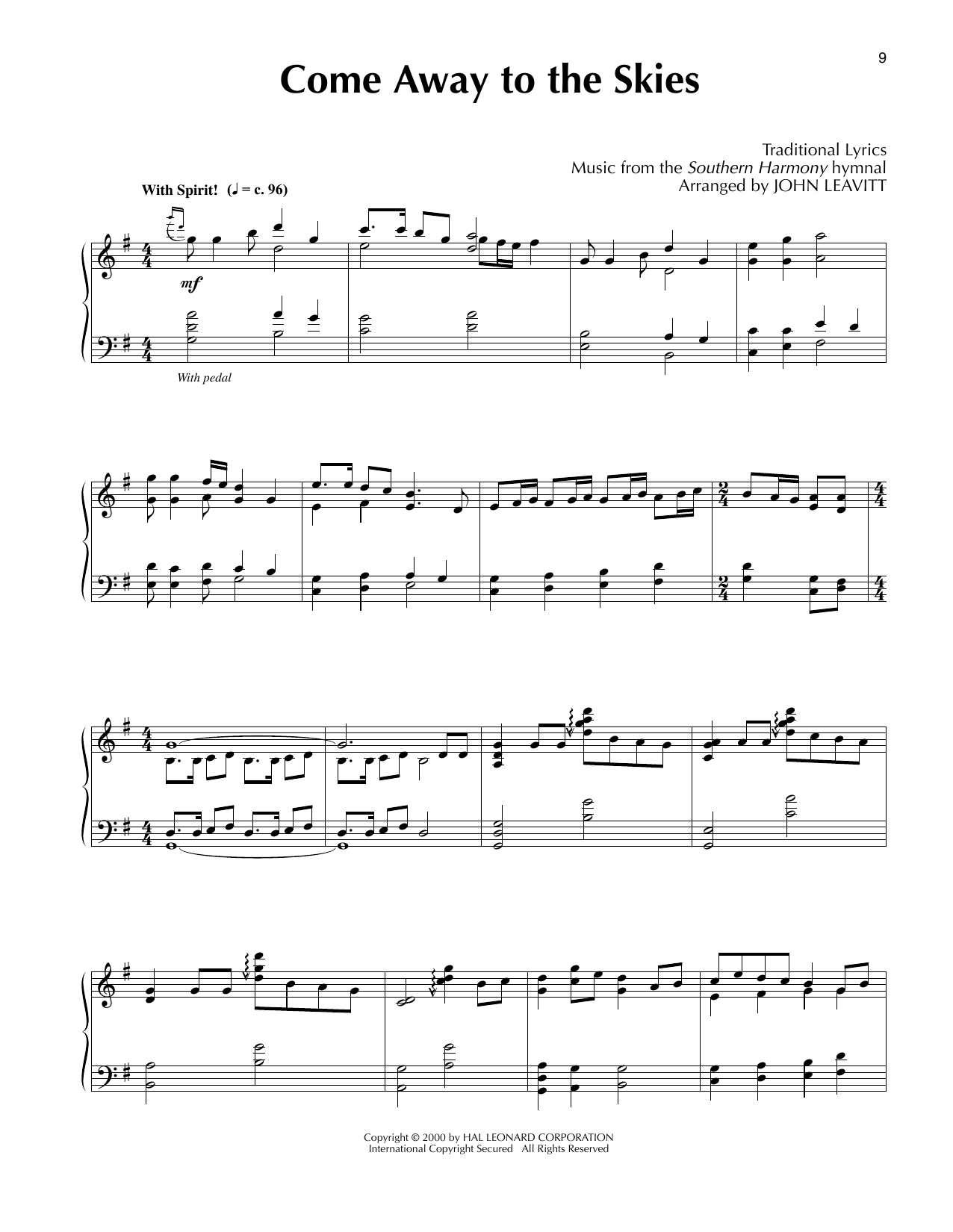 Produktgalerie: Seite 1 von 1 Come Away To The Skies (arr. John Leavitt), Traditional, Klavier