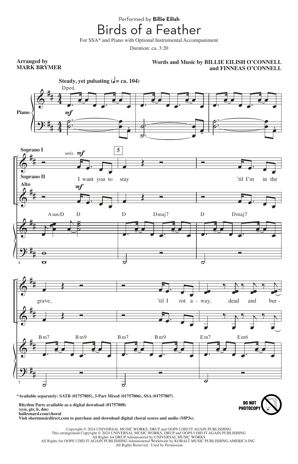 Produktgalerie: Seite 1 von 1 Birds Of A Feather (arr. Mark Brymer), Billie Eilish, Chor