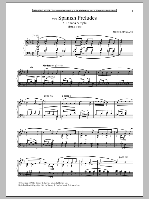 Product gallery: Page 1 of 1 Spanish Preludes, 3. Tonada Simple (Simple Tune), Miguel Manzano