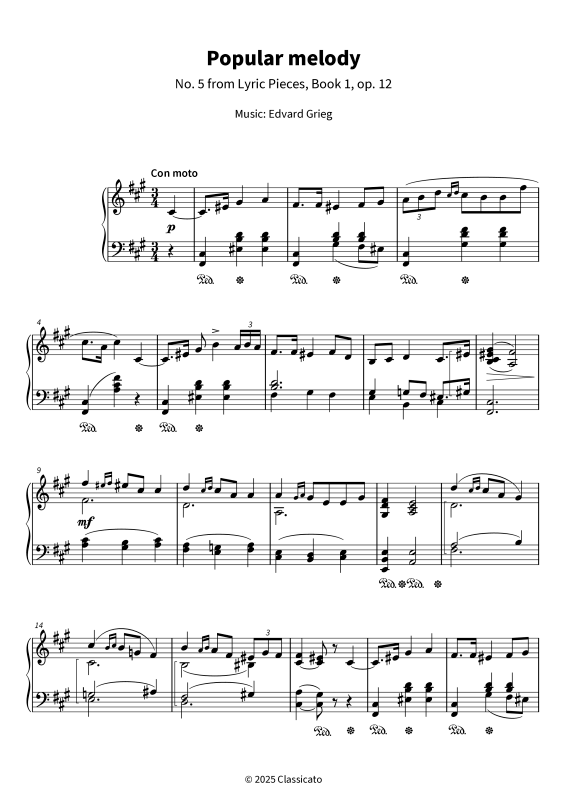 Product gallery: Page 1 of 6 Popular melody - No. 5 from Lyric Pieces, Book 1, op. 12, , Piano Solo