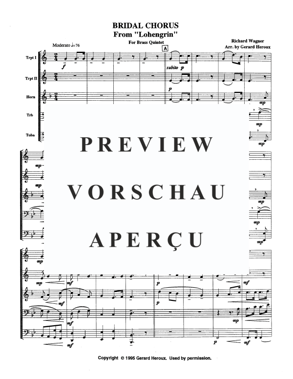 Produktgalerie: Seite 3 von 11 Brautchor aus Lohengrin, , Blechbläser Quintett