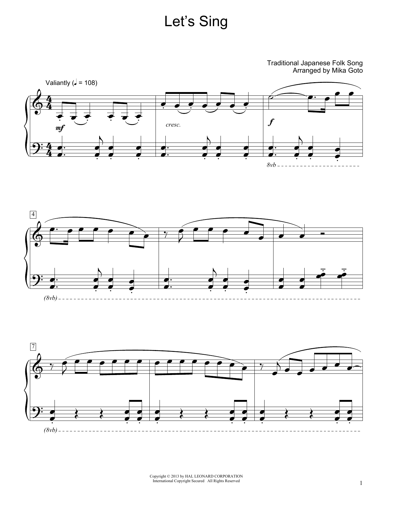 Product gallery: Page 1 of 1 Let's Sing (arr. Mika Goto), Traditional Japanese Folk Song