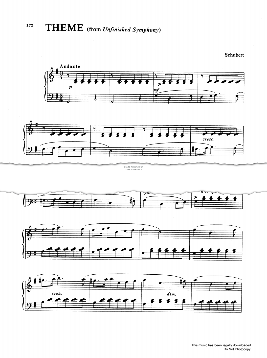 gallery: Theme from 'Unfinished Symphony', Franz Schubert, Klavier