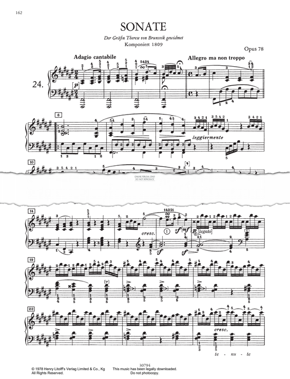 Produktbild zu: Piano Sonata No. 24 In F# Major Op.78 (À Thérèse)