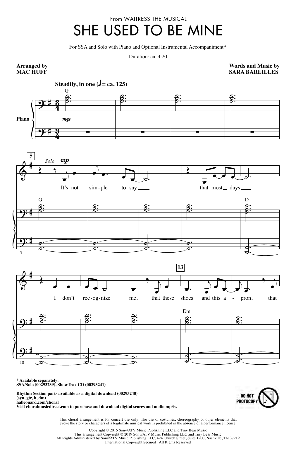 Produktgalerie: Seite 1 von 1 She Used To Be Mine (from Waitress the Musical) (arr. Mac Huff), Sara Bareilles, Chor