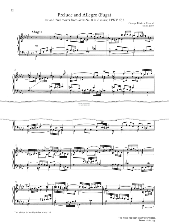 Produktgalerie: Seite 1 von 1 Prelude and Allegro (Fuga) (from Suite No. 8 in F minor, HWV 433), George Frideric Handel, Klavier