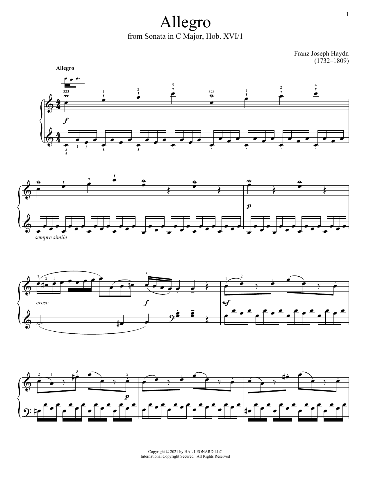 Product picture to: Sonata In C Major, Hob. XVI: 1
