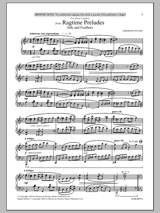 Product gallery: Page 1 of 1 Silk And Feathers (from Ragtime Preludes), Emerson Peters