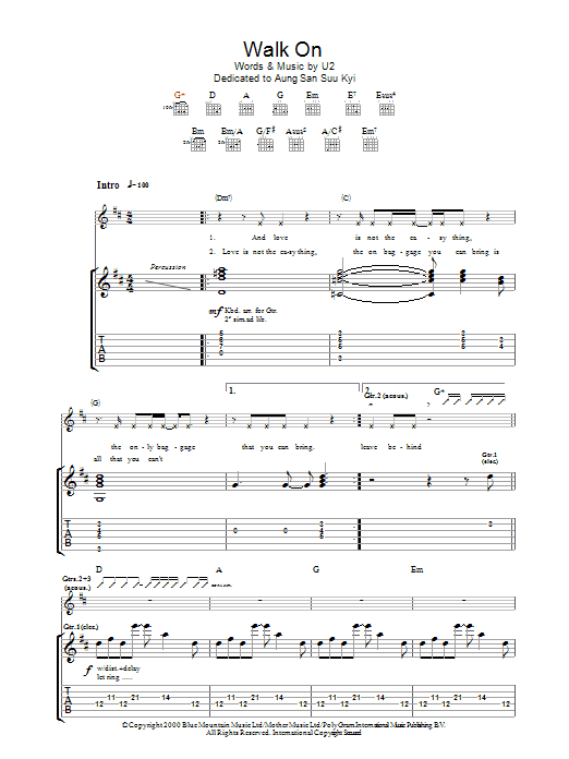 Produktgalerie: Seite 1 von 1 Walk On, U2, Gitarre