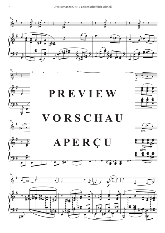 gallery: Drei Romanzen, Nr. 3 Leidenschaftlich schnell - op. 22 III, Joseph Joachim freundschaftlichst gewidmet , , (Violine + Klavier)