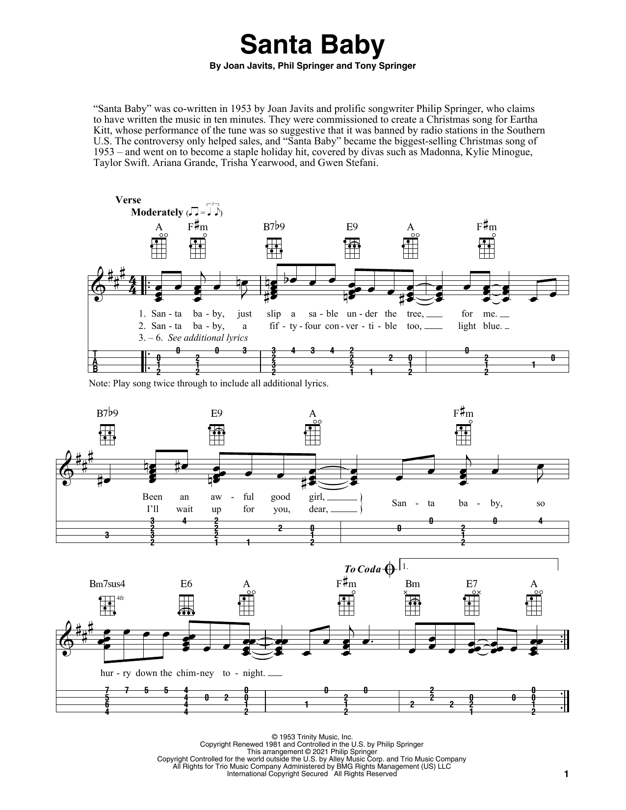 Product gallery: Page 1 of 1 Santa Baby (arr. Fred Sokolow), Eartha Kitt