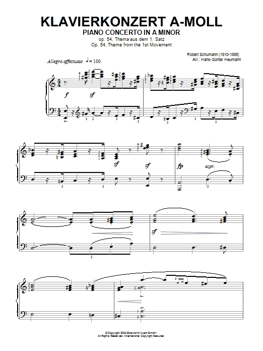 Product gallery: Page 1 of 1 Piano Concerto In A Minor, Op.54, theme from the First Movement, Robert Schumann