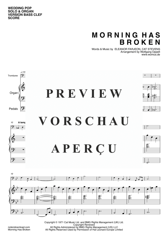 gallery: Morning Has Broken, Stevens, Cat, (Solo Instrument - Bassschlüssel: Posaune, Violoncello, Tuba und Orgel)
