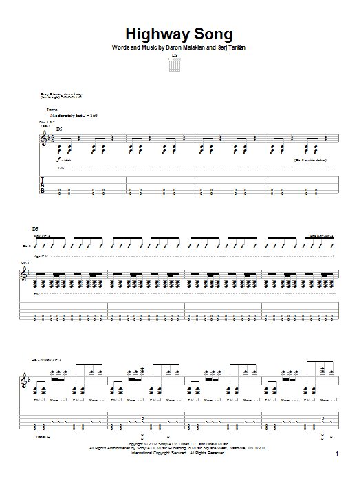 Produktgalerie: Seite 1 von 1 Highway Song, System Of A Down, Gitarre