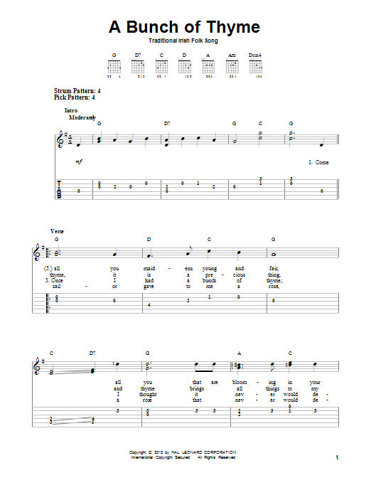 Product gallery: Page 1 of 1 A Bunch Of Thyme, Traditional Irish Folksong