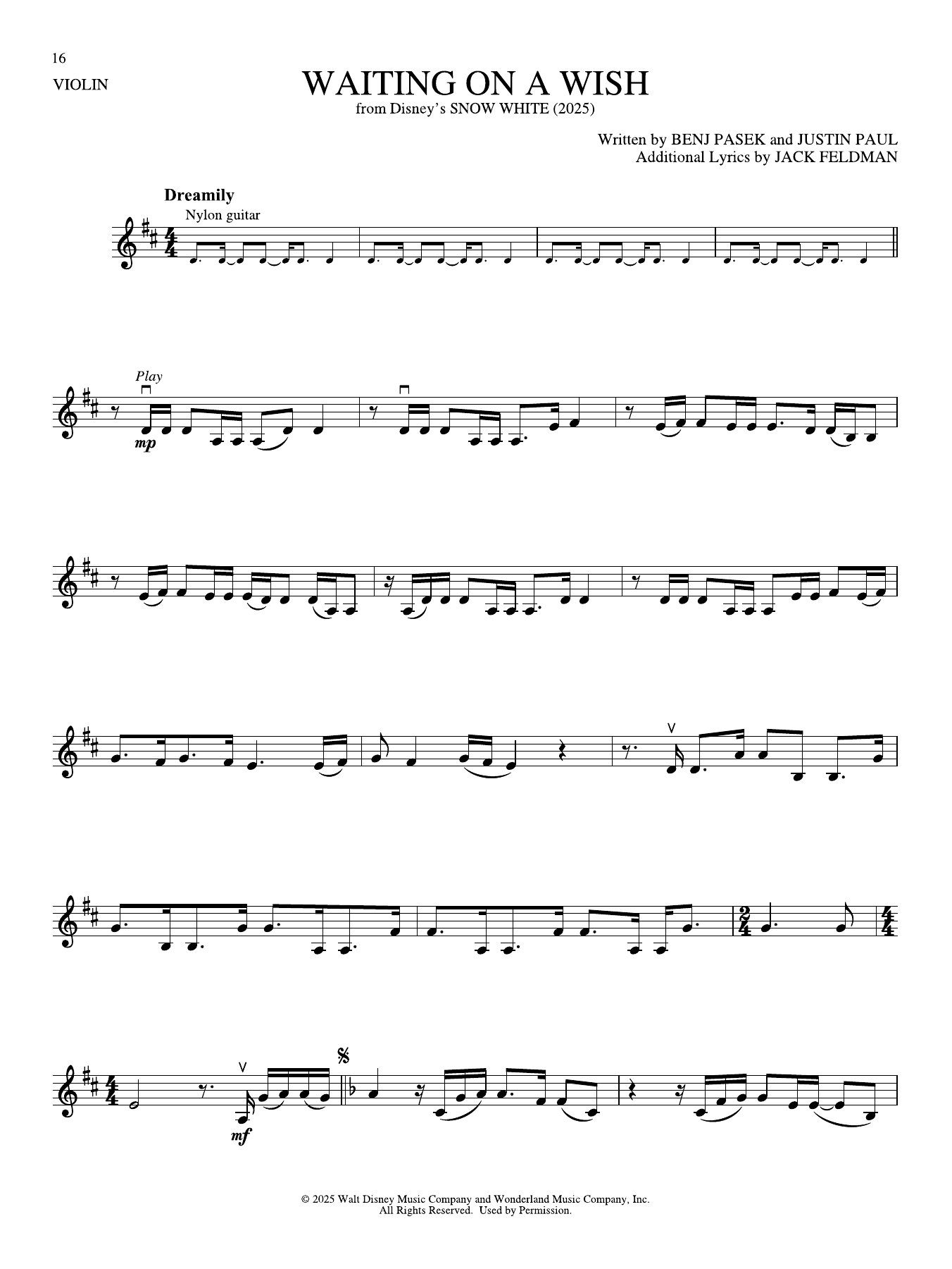 Produktgalerie: Seite 1 von 1 Waiting On A Wish (from Snow White) (2025), Rachel Zegler, Violine