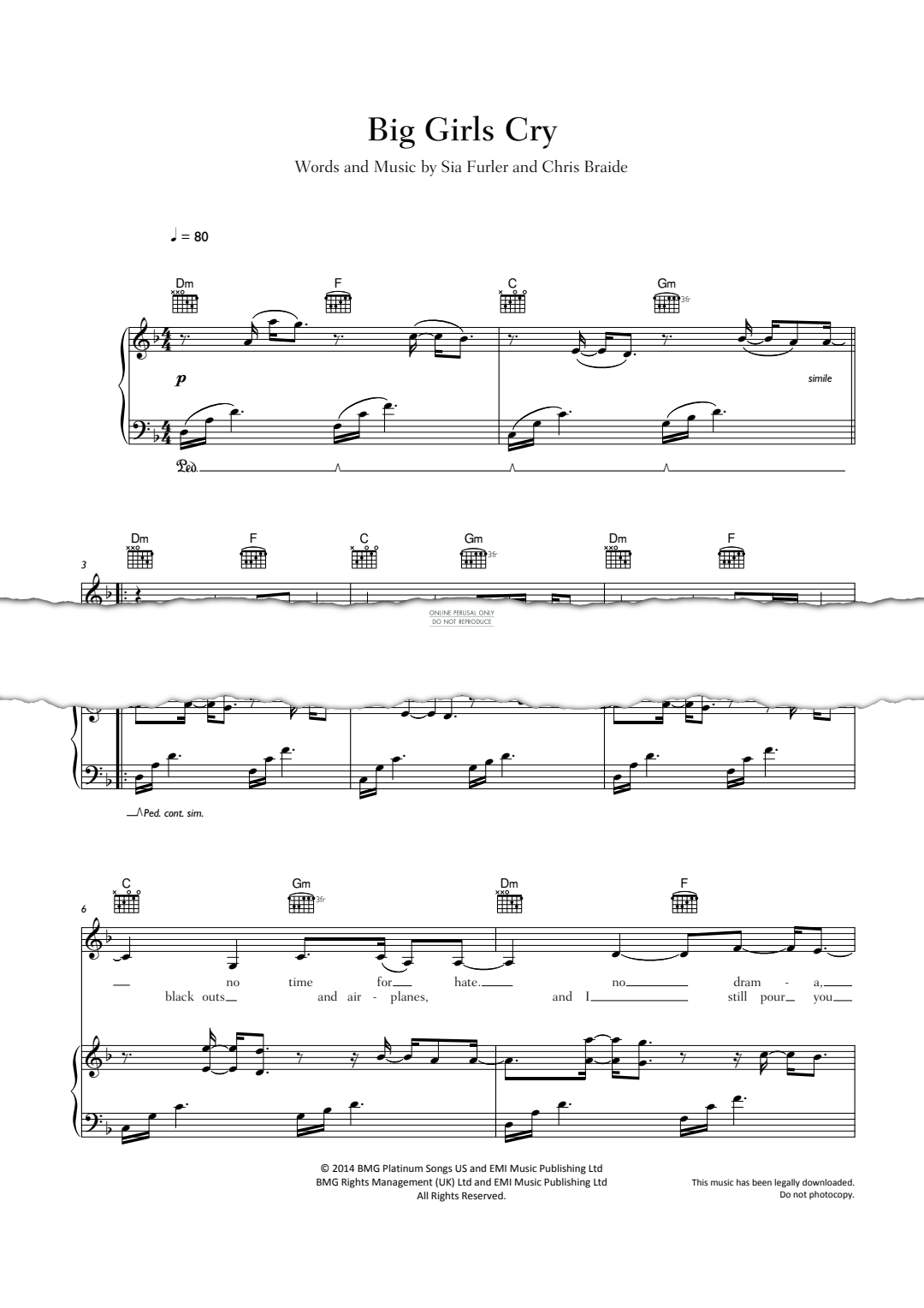Produktgalerie: Seite 1 von 1 Big Girls Cry, Sia, Gesang, Gitarre, Klavier